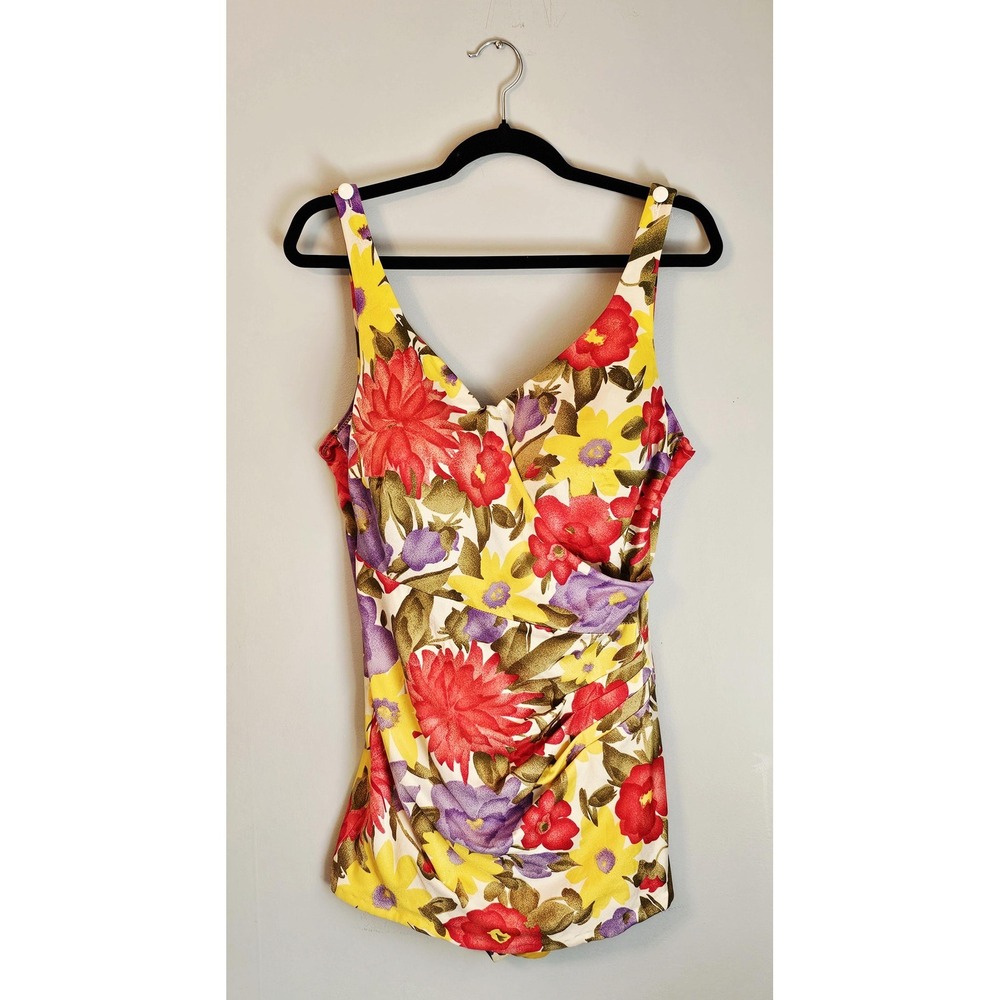 Vintage‎ Yellow and Red Floral Skirted Swimsuit by Roxanne